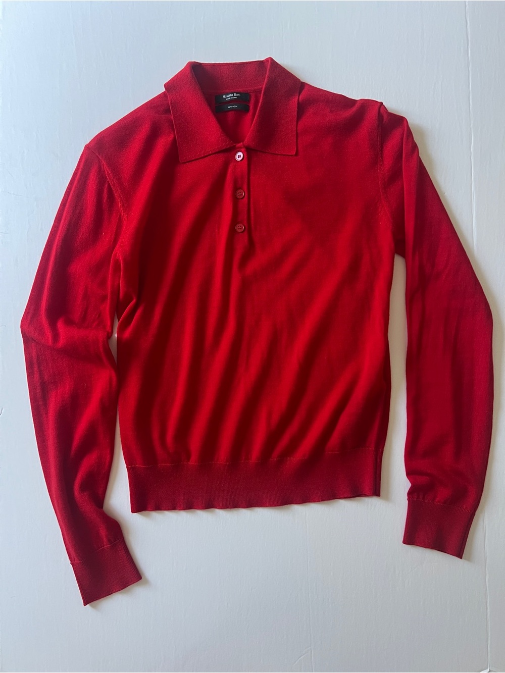 Massimo Dutti Classic Red Long-Sleeve Polo Sweater Size S